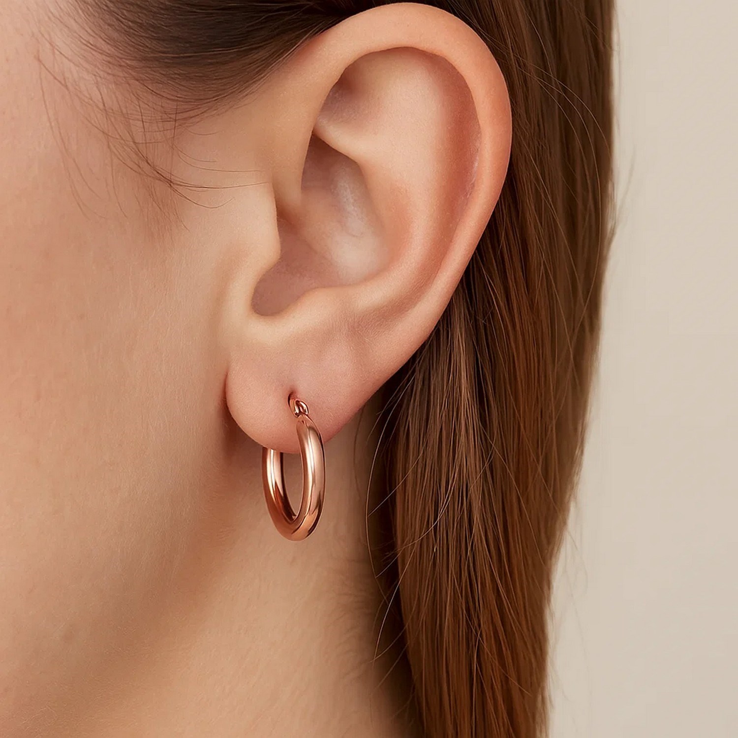 14k Rose Gold Polished Hoop Earrings (3x15mm) - Image 4