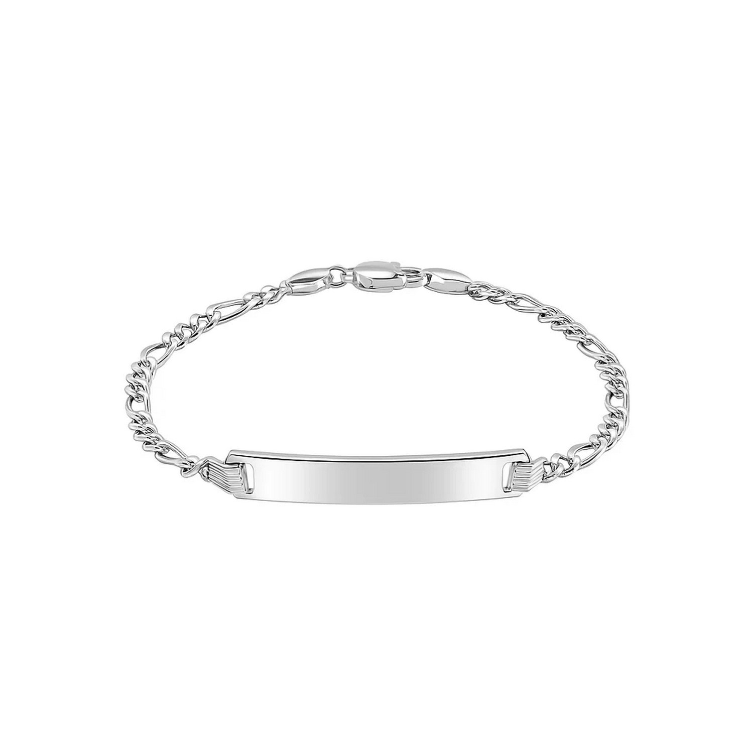 14k White Gold Figaro Chain Fancy Childrens ID Bracelet (3.30 mm) - Image 2
