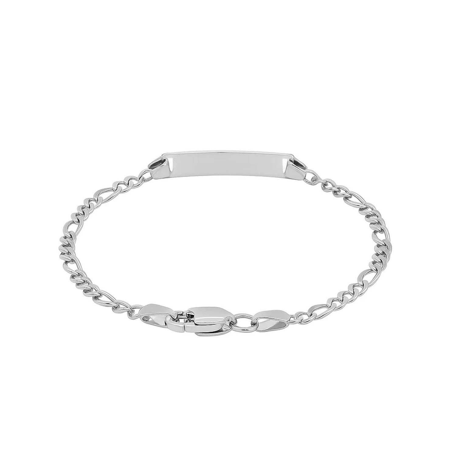 14k White Gold Figaro Chain Fancy Childrens ID Bracelet (3.30 mm) - Image 3