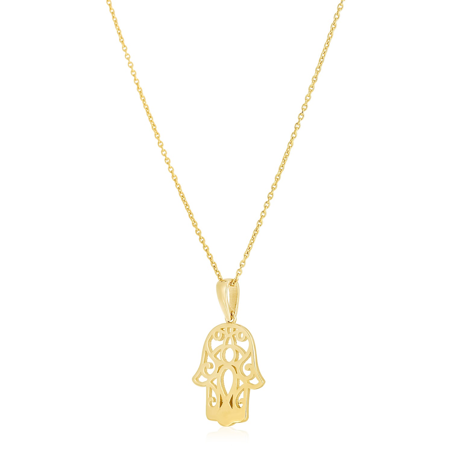 14k Yellow Gold High Polish Hamsa Amulet Necklace