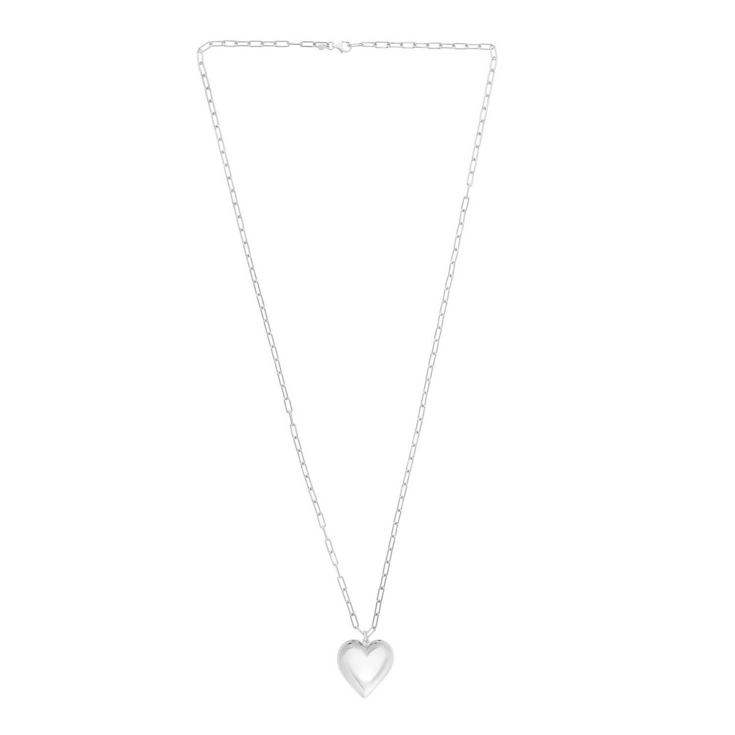 Sterling Silver Rhodium Plated Large Puffed Heart Long Necklace - Image 2