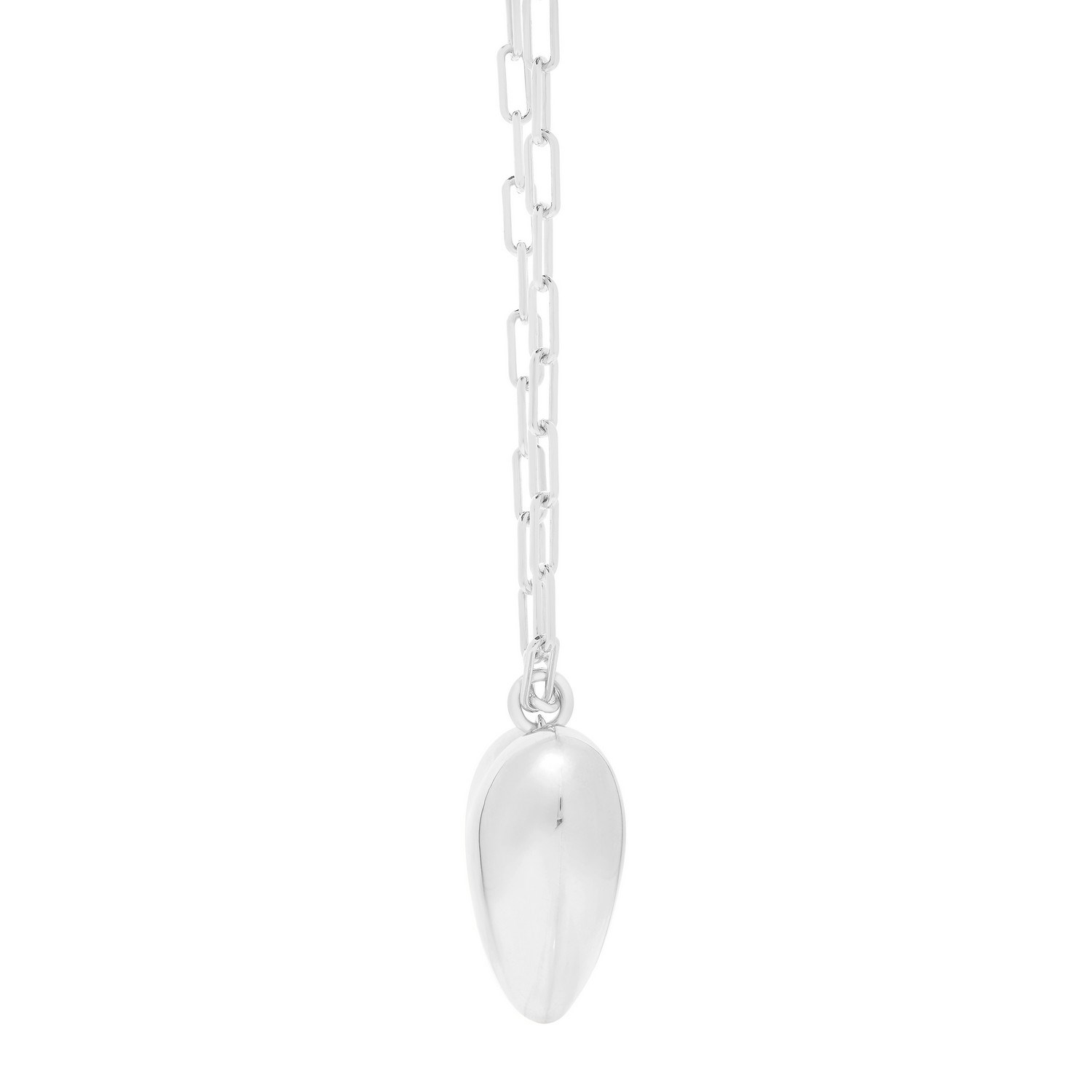Sterling Silver Rhodium Plated Large Puffed Heart Long Necklace - Image 3
