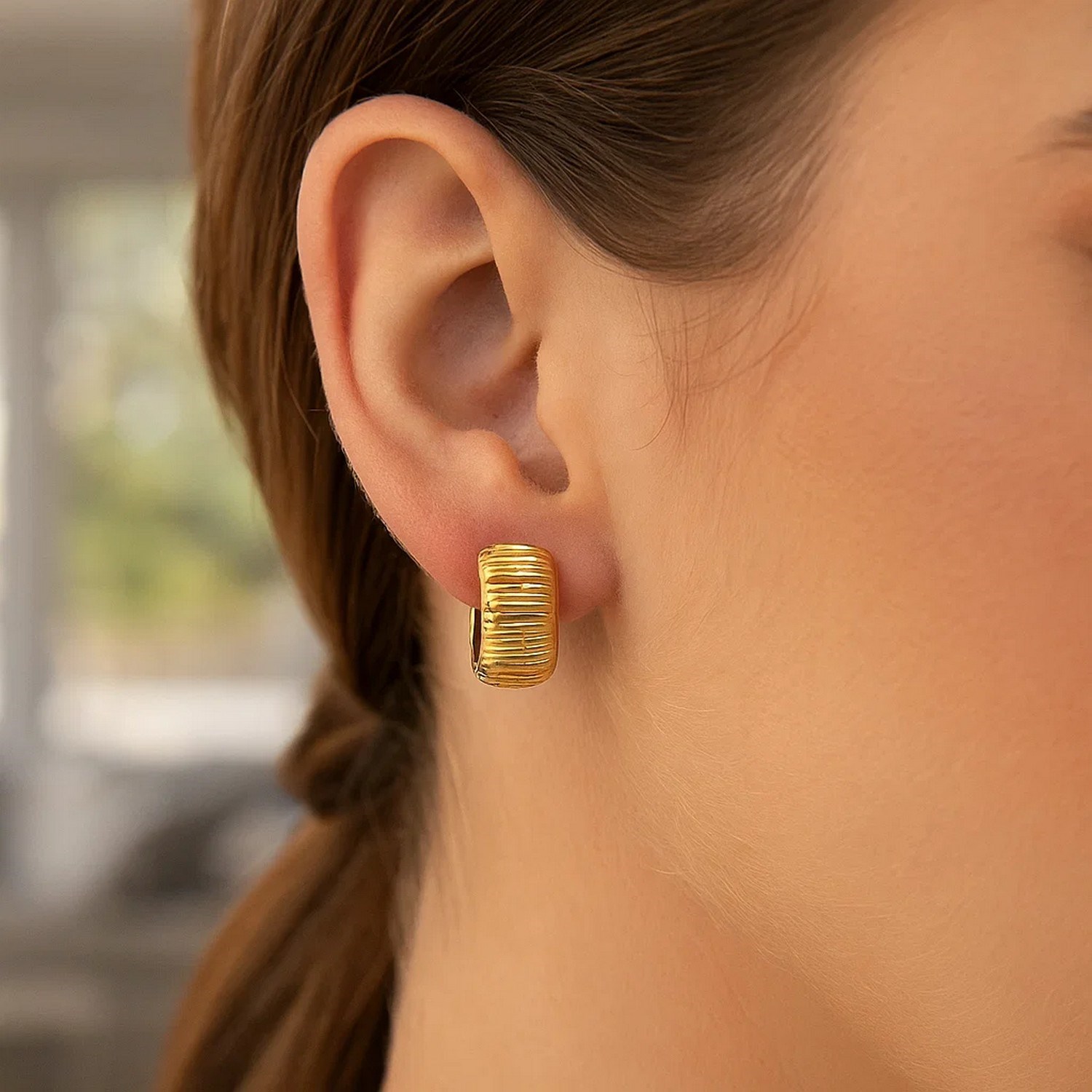 Reversible Textured and Smooth Snuggable Earrings in 10k Yellow Gold - Image 3
