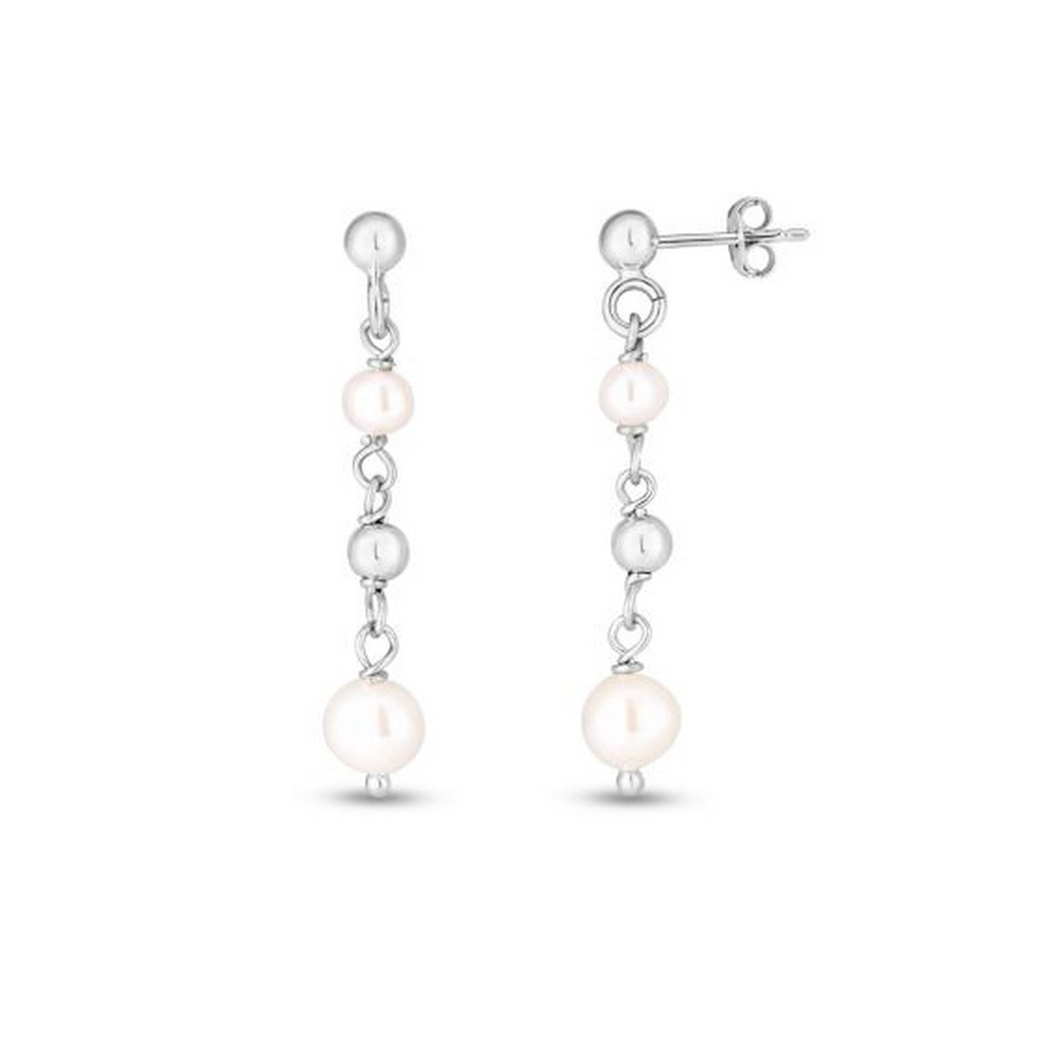 Sterling Silver Freshwater Pearl Bead Drop Earrings - Image 2