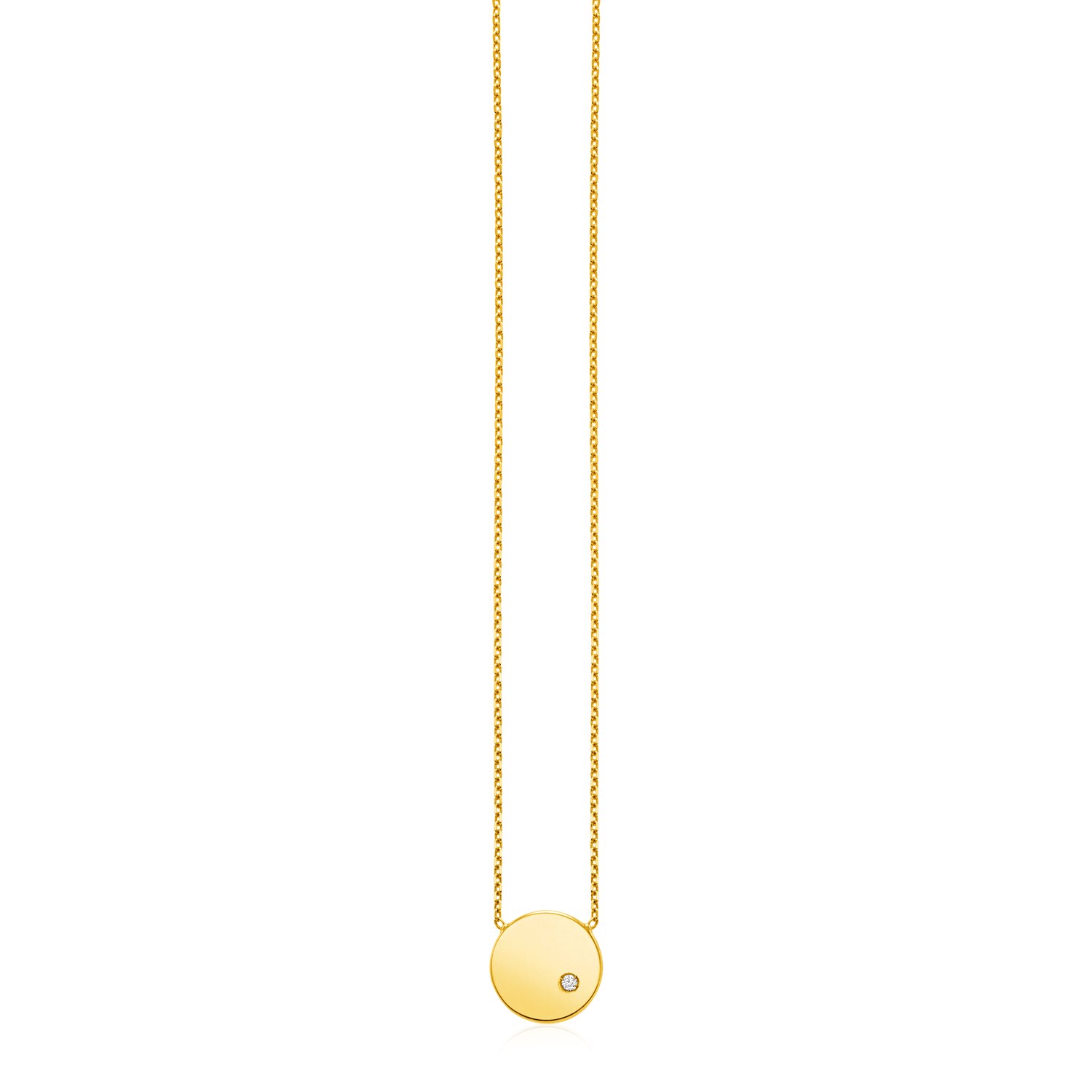 14k Yellow Gold Necklace with Polished Round Pendant with Diamond