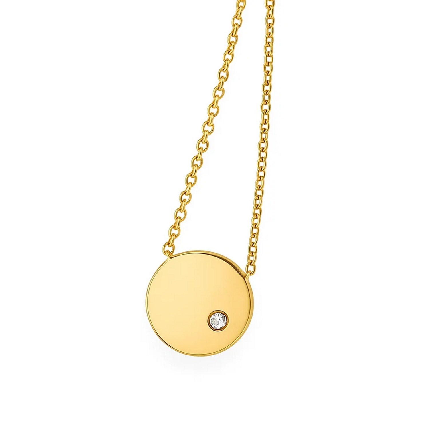 14k Yellow Gold Necklace with Polished Round Pendant with Diamond - Image 3
