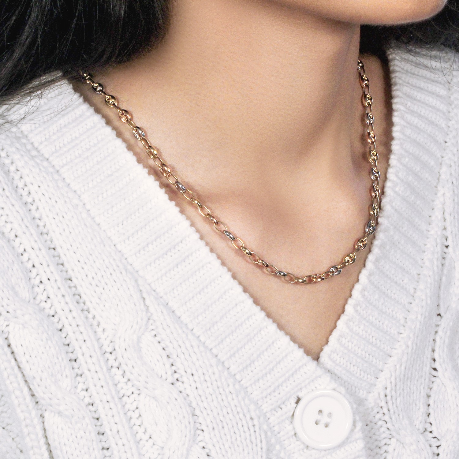 14k Tri Color Gold High Polish Puffed Mariner Link Chain (4.90 mm) - Image 6