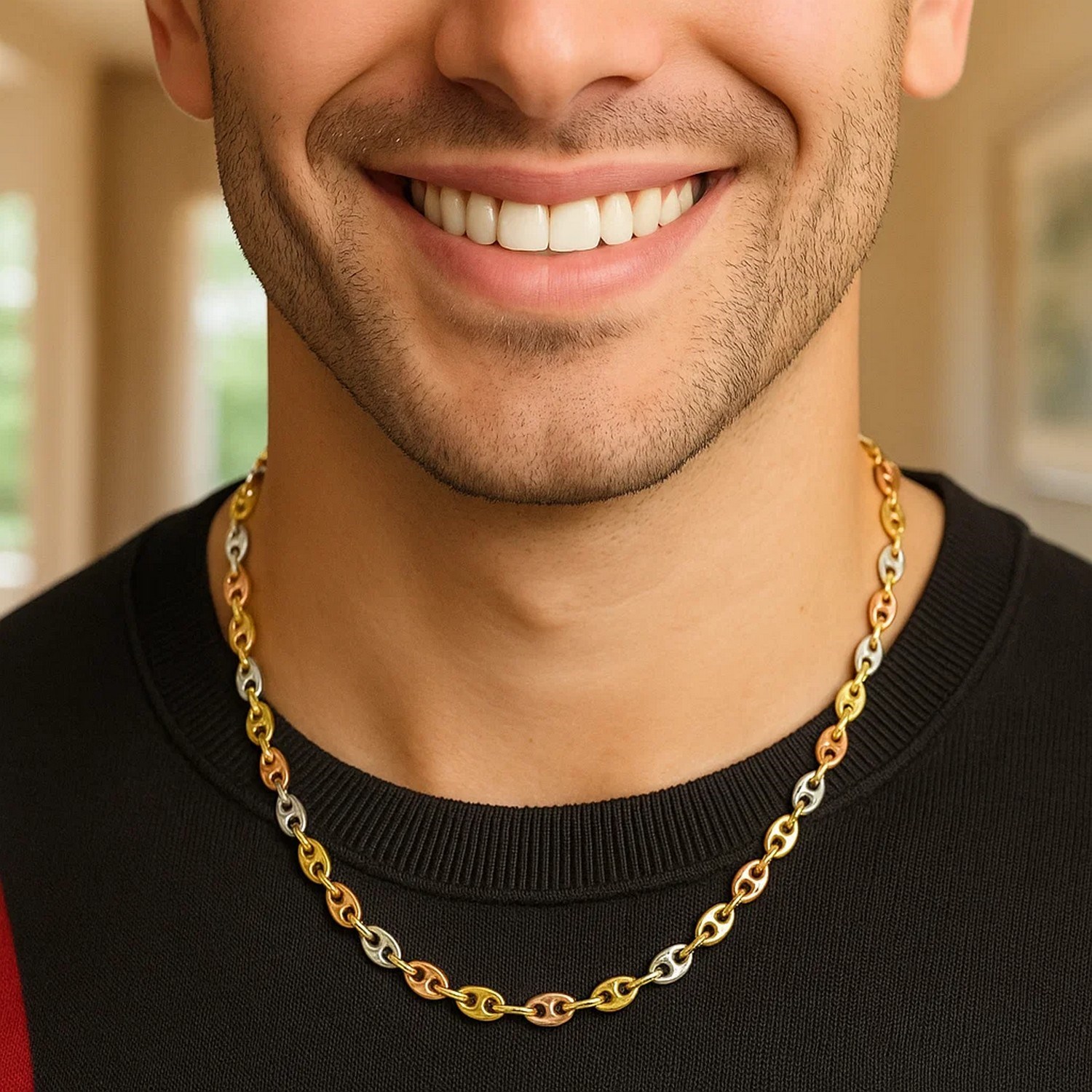 14k Tri Color Gold High Polish Puffed Mariner Link Chain (4.90 mm) - Image 7