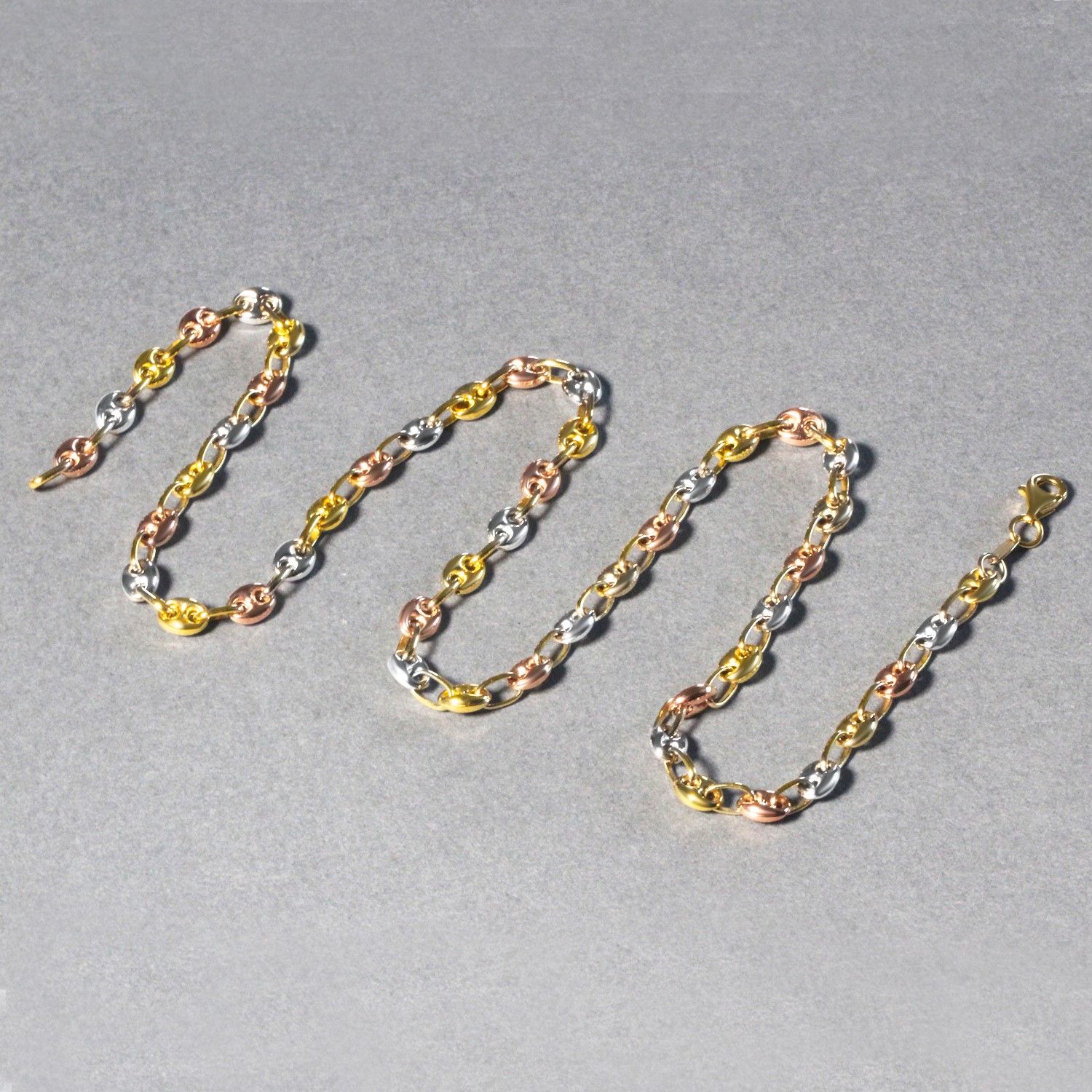 14k Tri Color Gold High Polish Puffed Mariner Link Chain (4.90 mm) - Image 3