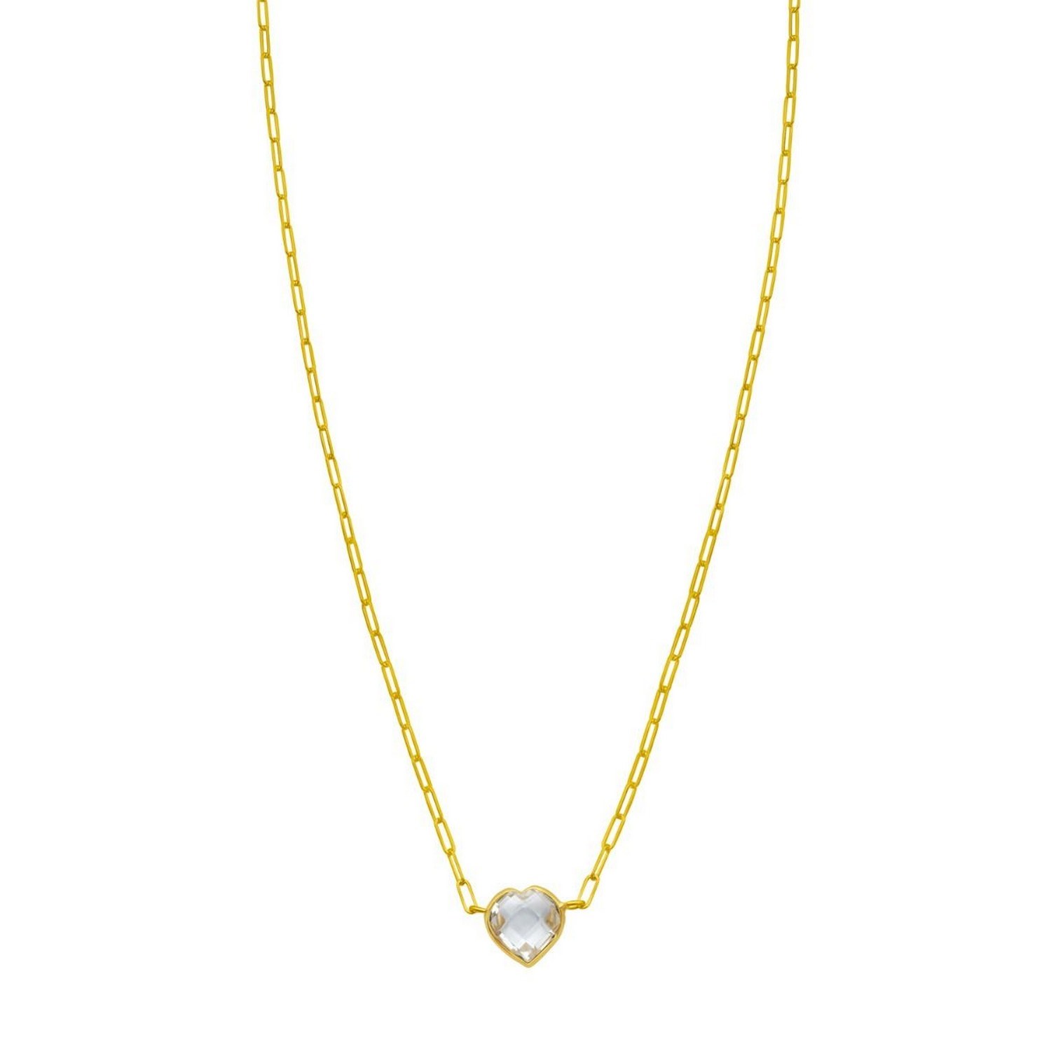 14K Yellow Gold White Topaz Heart Necklace (1.50 mm)