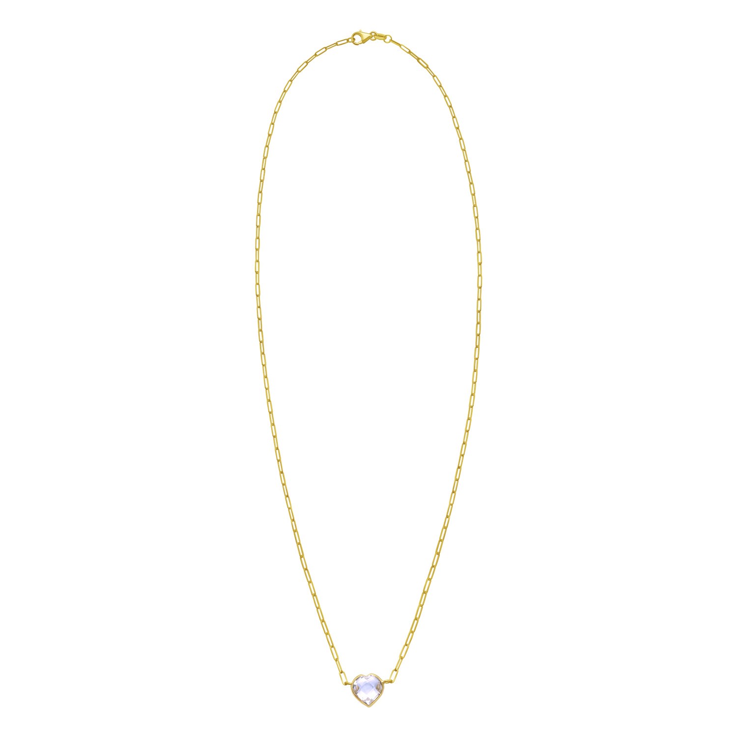14K Yellow Gold White Topaz Heart Necklace (1.50 mm) - Image 2