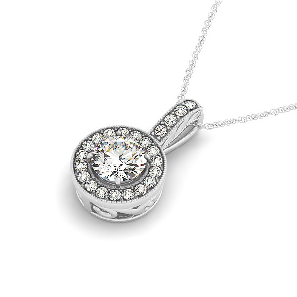 Milgrain Edge Diamond Halo Pendant in 14k White Gold (5/8 cttw) - Image 2