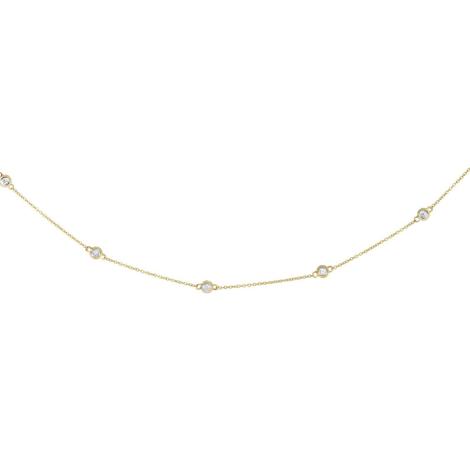 14k Yellow Gold Station Necklace with Round Diamonds - Image 2
