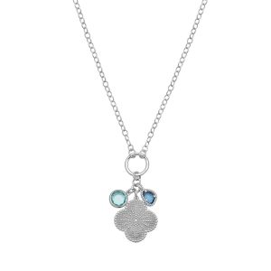 Sterling Silver Rhodium Plated Flower Cubic Zirconia Charm Necklace