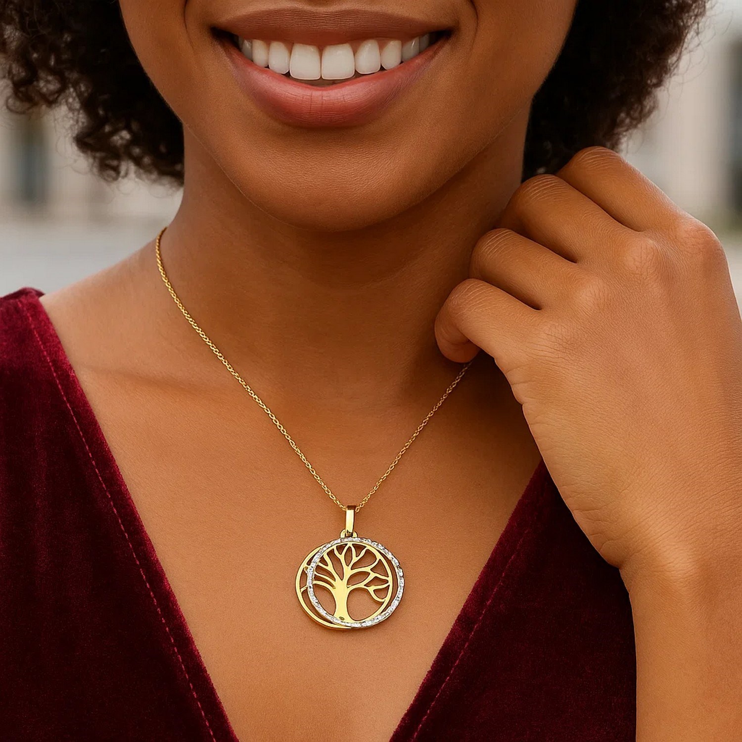Two Layer Tree Pendant in 14k Two Tone Gold - Image 4