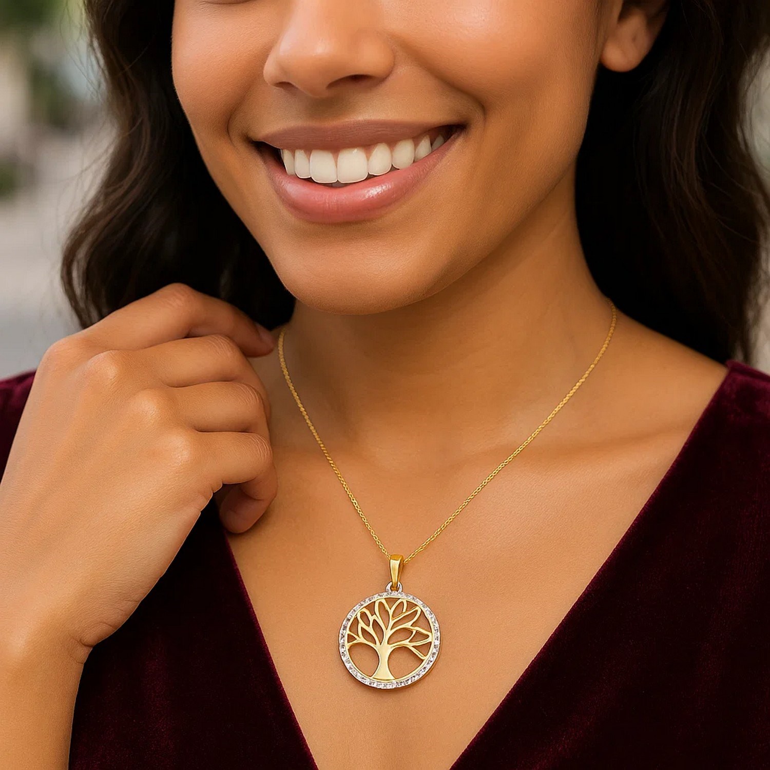 Two Layer Tree Pendant in 14k Two Tone Gold - Image 5