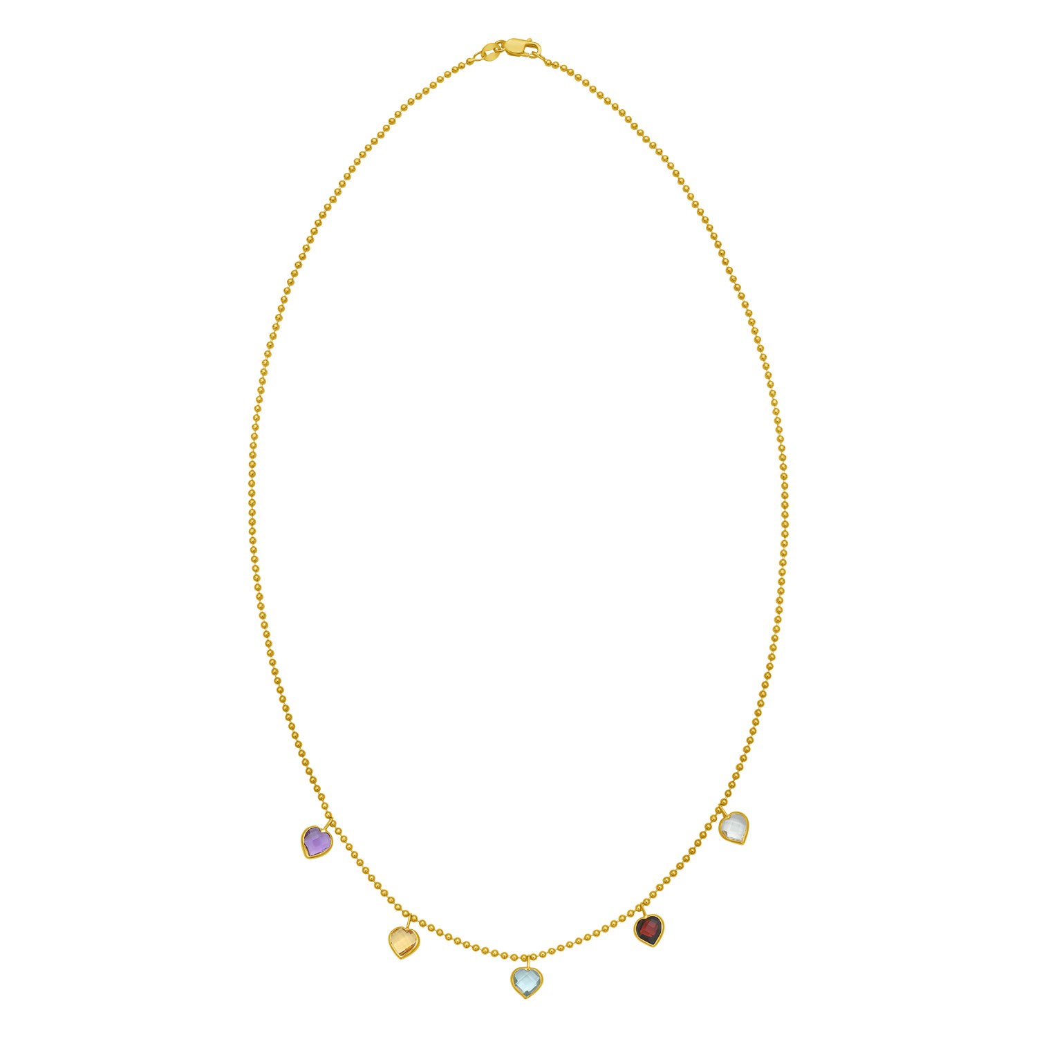 14K Yellow Gold Multi Gemstone Heart Necklace (1.50 mm) - Image 2