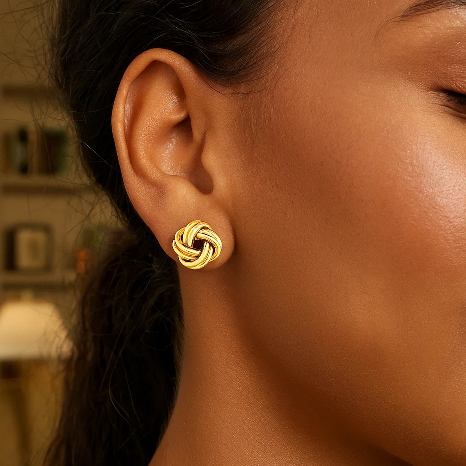 Love Knot Post Earrings in 14k Yellow Gold - Image 2