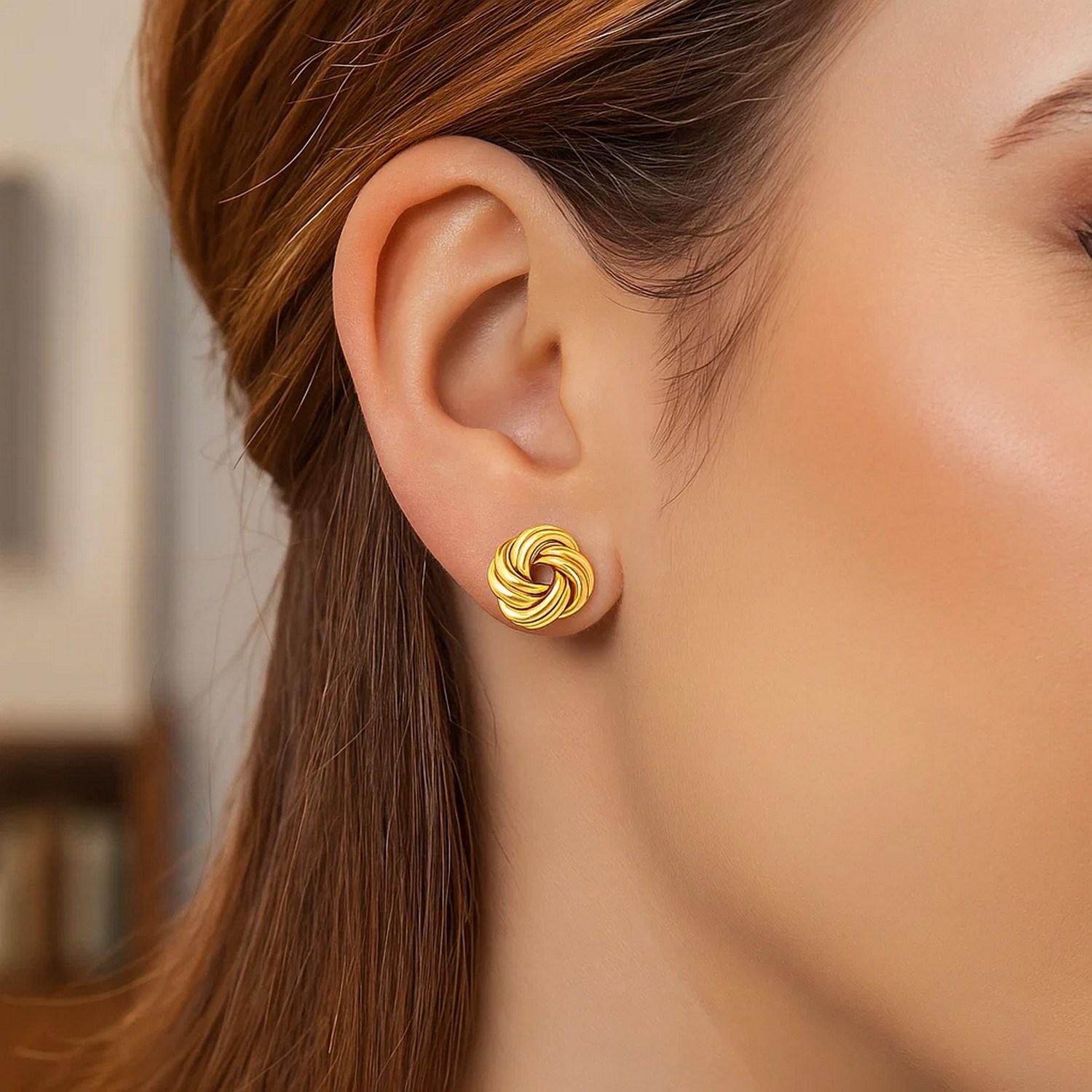 Love Knot Post Earrings in 14k Yellow Gold - Image 3