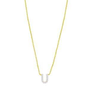 14K Yellow Gold Mini Diamond U Initial Pendant Necklace