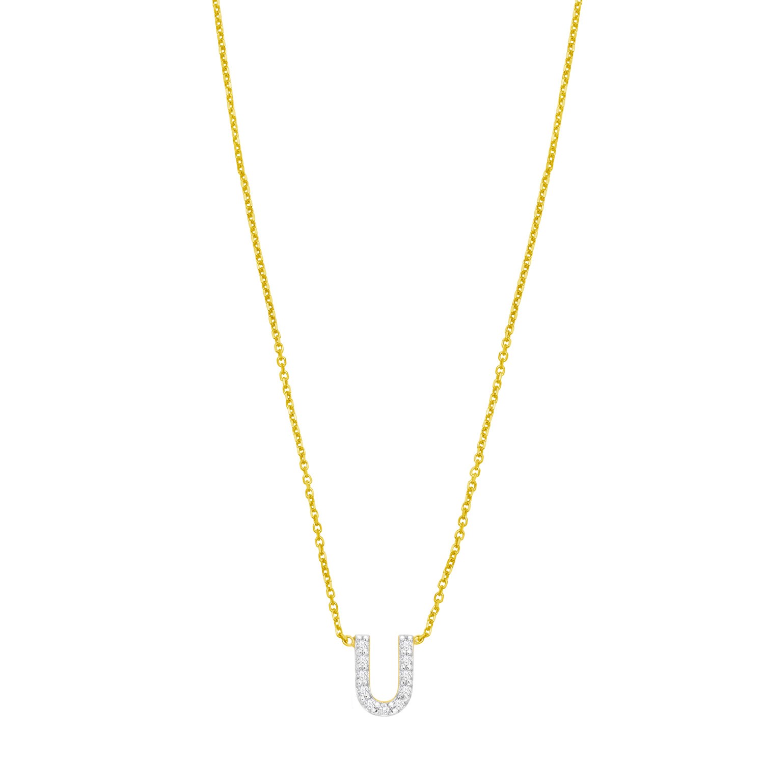 14K Yellow Gold Mini Diamond U Initial Pendant Necklace