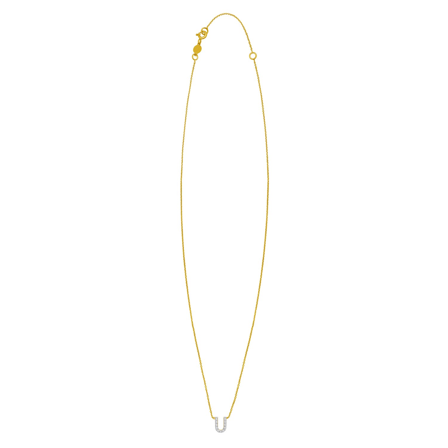 14K Yellow Gold Mini Diamond U Initial Pendant Necklace - Image 2