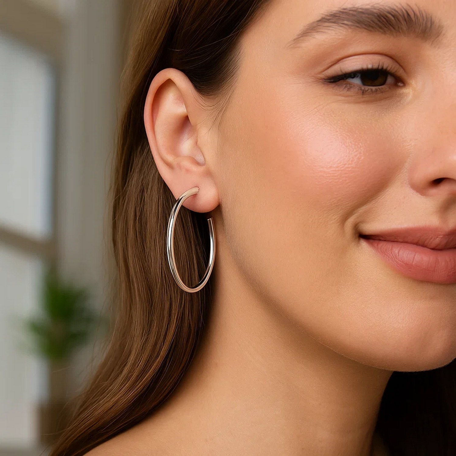 Sterling Silver Round Tube C Hoop Earrings - Image 3