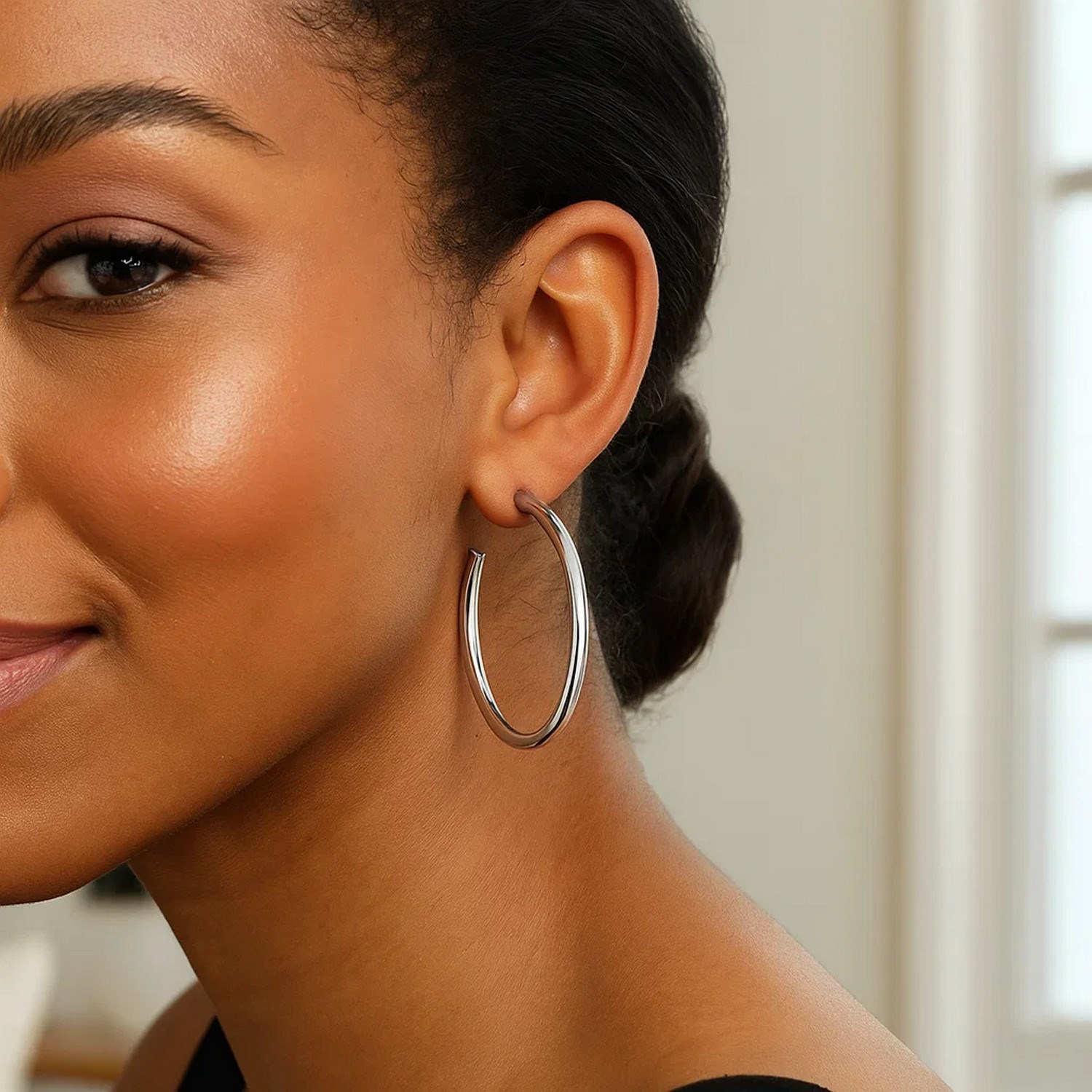 Sterling Silver Round Tube C Hoop Earrings - Image 4
