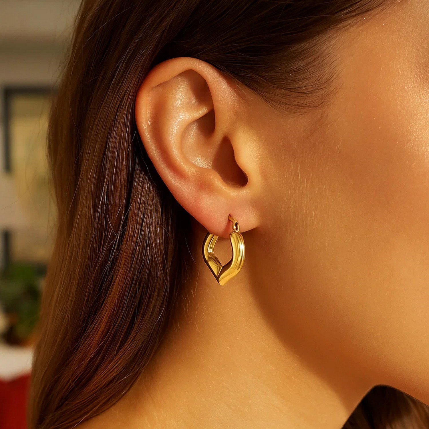 10k Yellow Gold Hoop Style Heart Shape Earrings - Image 3