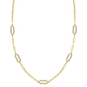 14K Yellow Gold Diamon Oro Paperclip Necklace