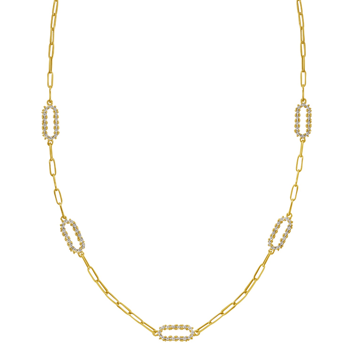 14K Yellow Gold Diamon Oro Paperclip Necklace