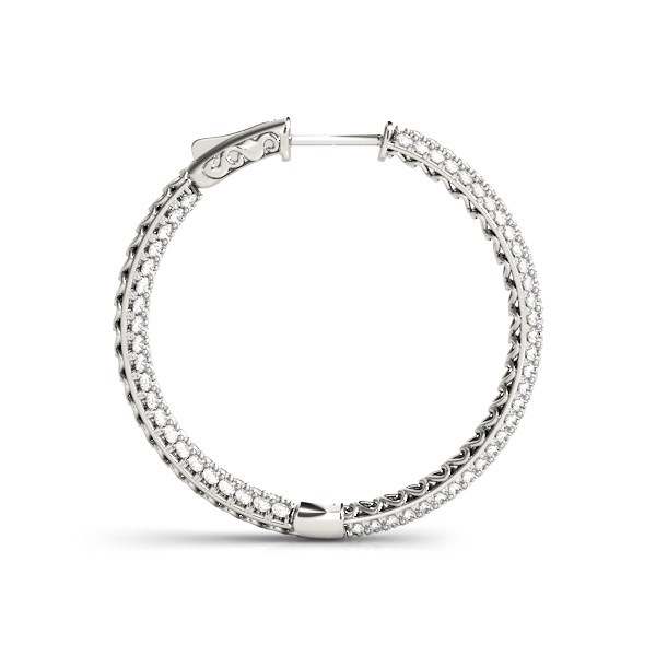 14k White Gold Two Row Pave Set Diamond Hoop Earrings (7 cttw) - Image 2