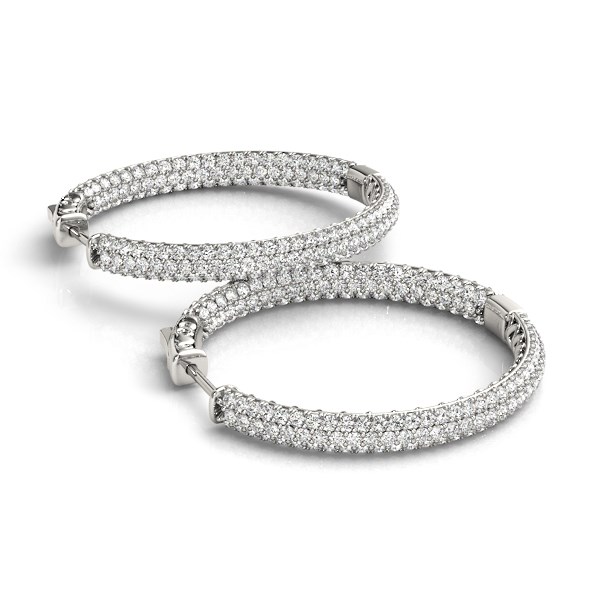 14k White Gold Two Row Pave Set Diamond Hoop Earrings (7 cttw) - Image 3