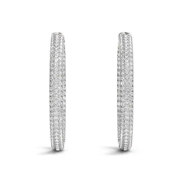 14k White Gold Two Row Pave Set Diamond Hoop Earrings (7 cttw) - Image 4