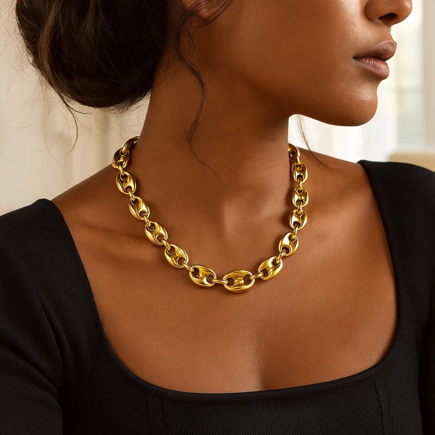 Puffed Mariner Link 12mm Necklace in 14K Yellow Gold - Image 4