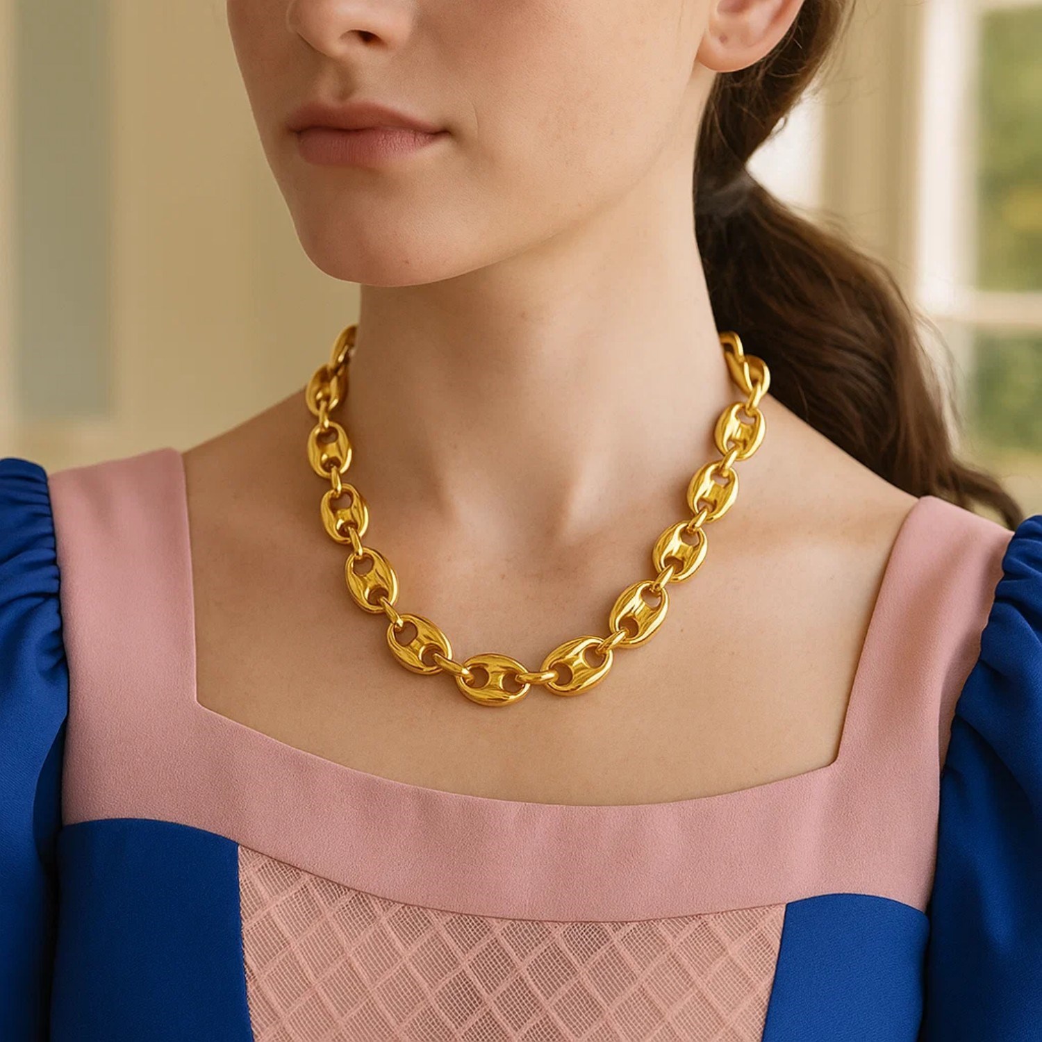 Puffed Mariner Link 12mm Necklace in 14K Yellow Gold - Image 5