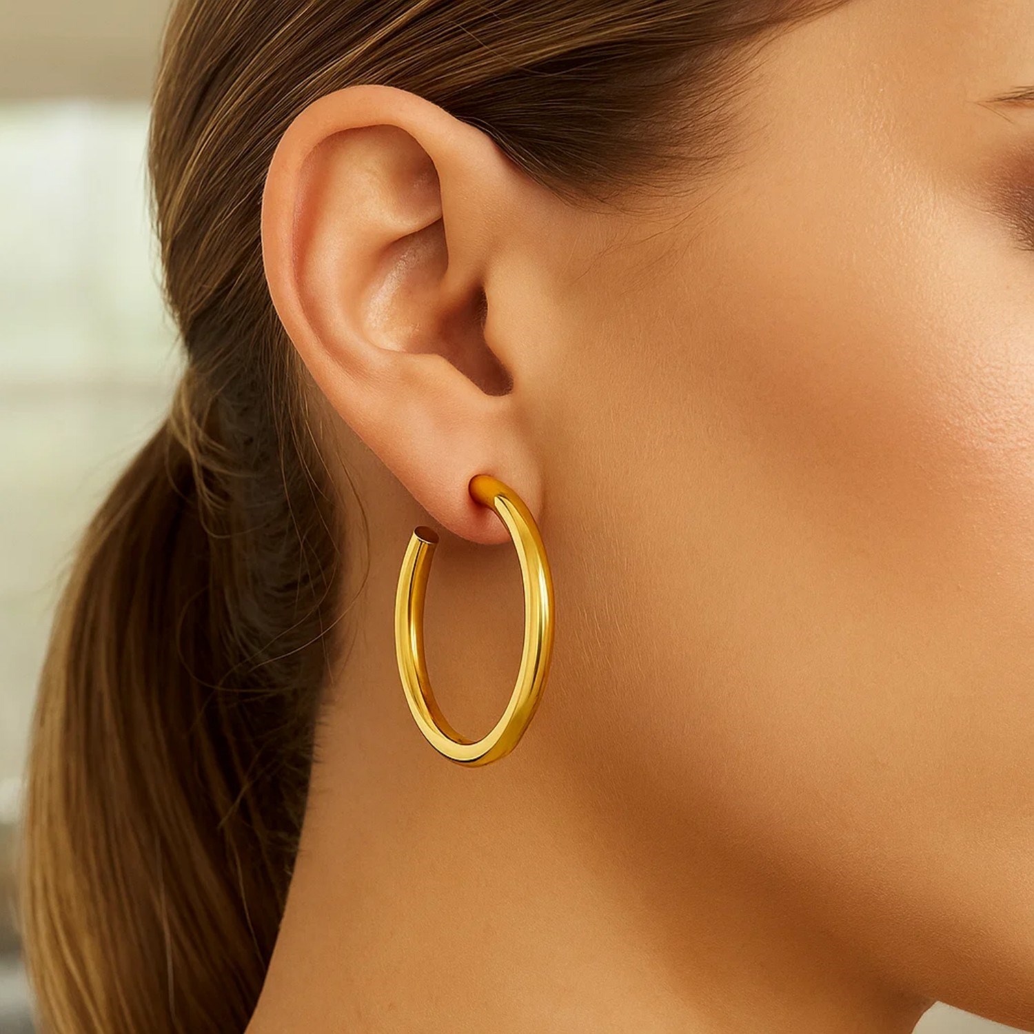 14k Yellow Gold Polished Hoop Earrings(4x40mm) - Image 2