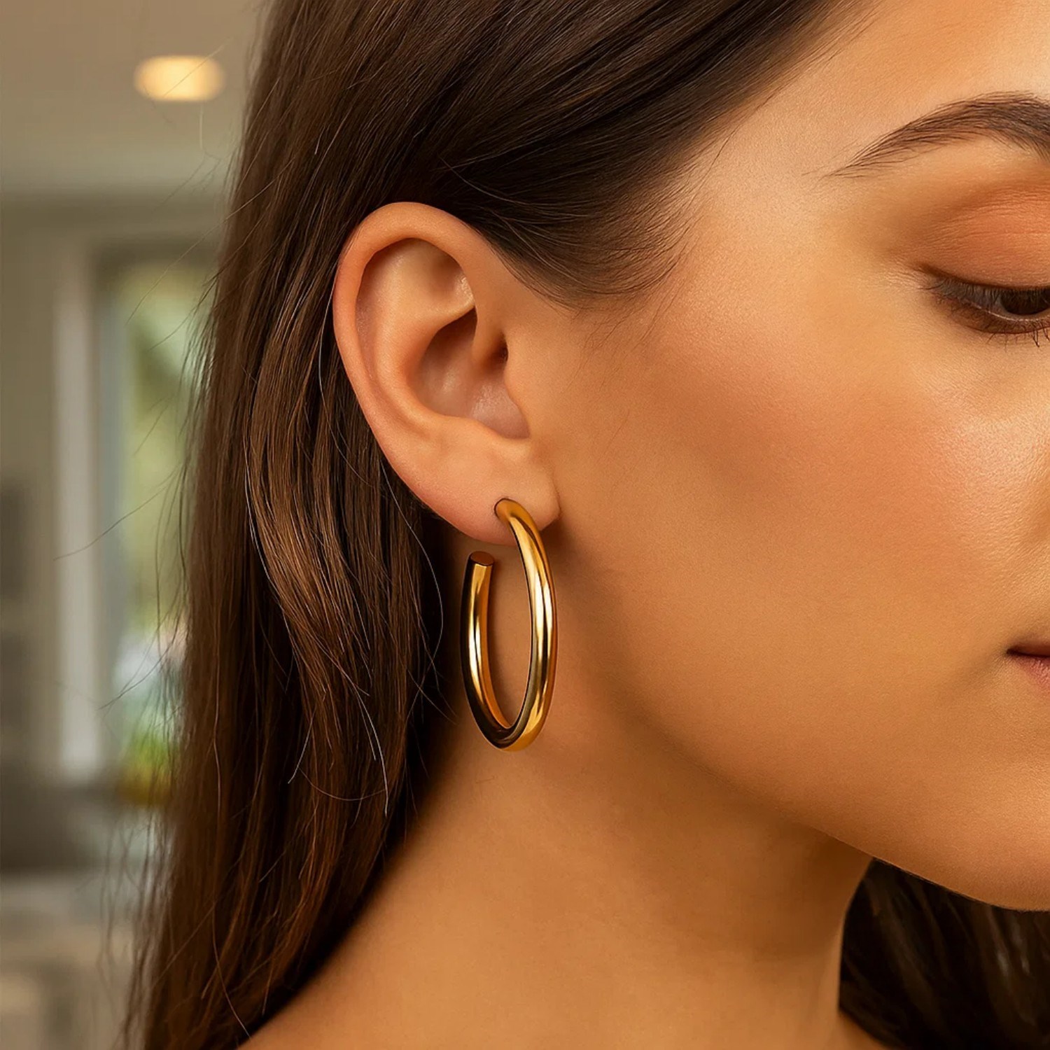 14k Yellow Gold Polished Hoop Earrings(4x40mm) - Image 3