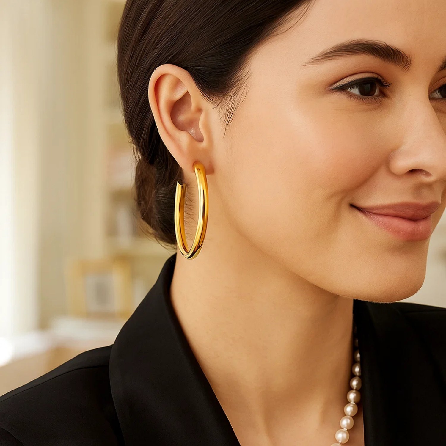 14k Yellow Gold Polished Hoop Earrings(4x40mm) - Image 5
