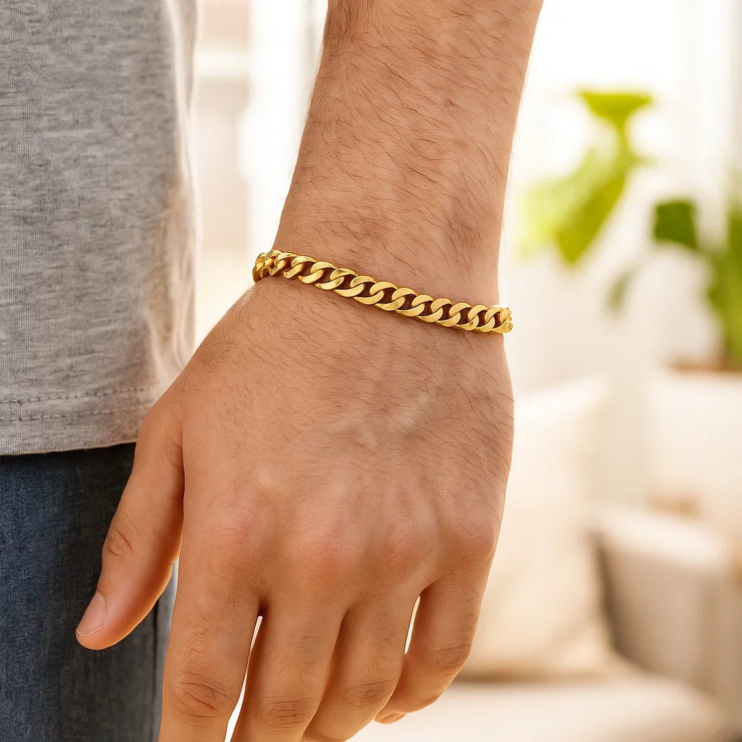 14k Yellow Gold Polished Miami Cuban Chain Bracelet (6.50 mm) - Image 5