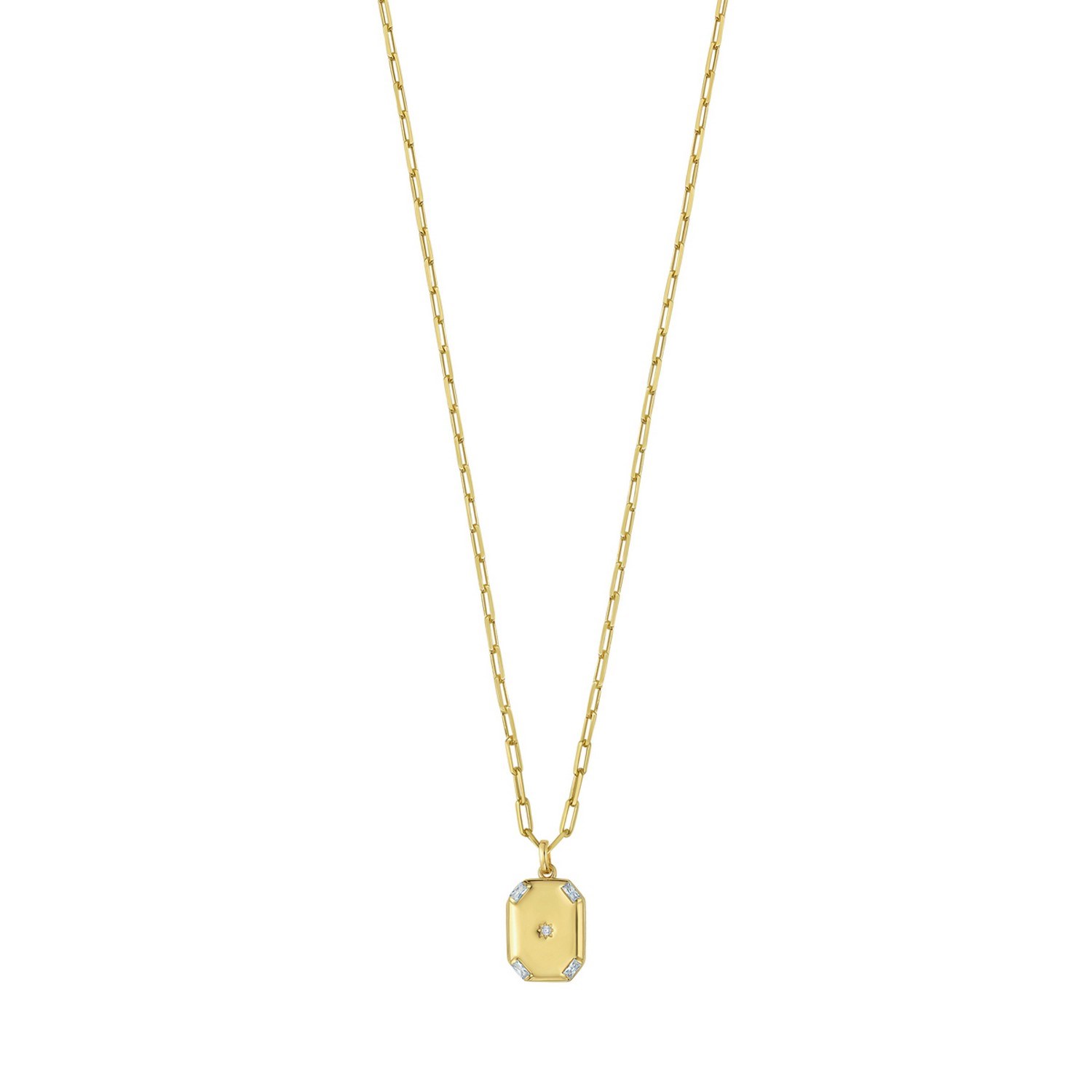 Sterling Silver Gold Plated Cubic Zirconia Octagonal Star Locket Necklace