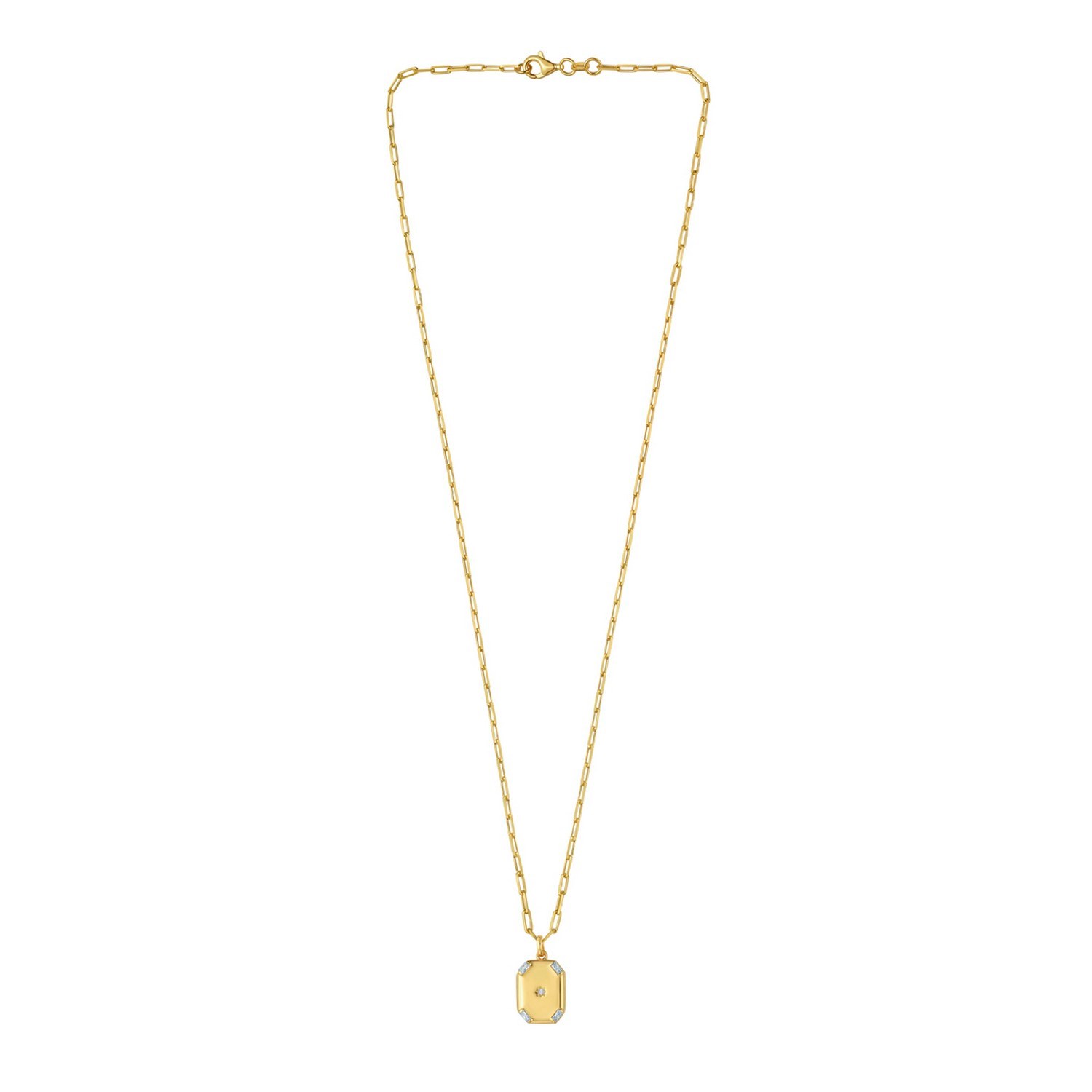 Sterling Silver Gold Plated Cubic Zirconia Octagonal Star Locket Necklace - Image 2