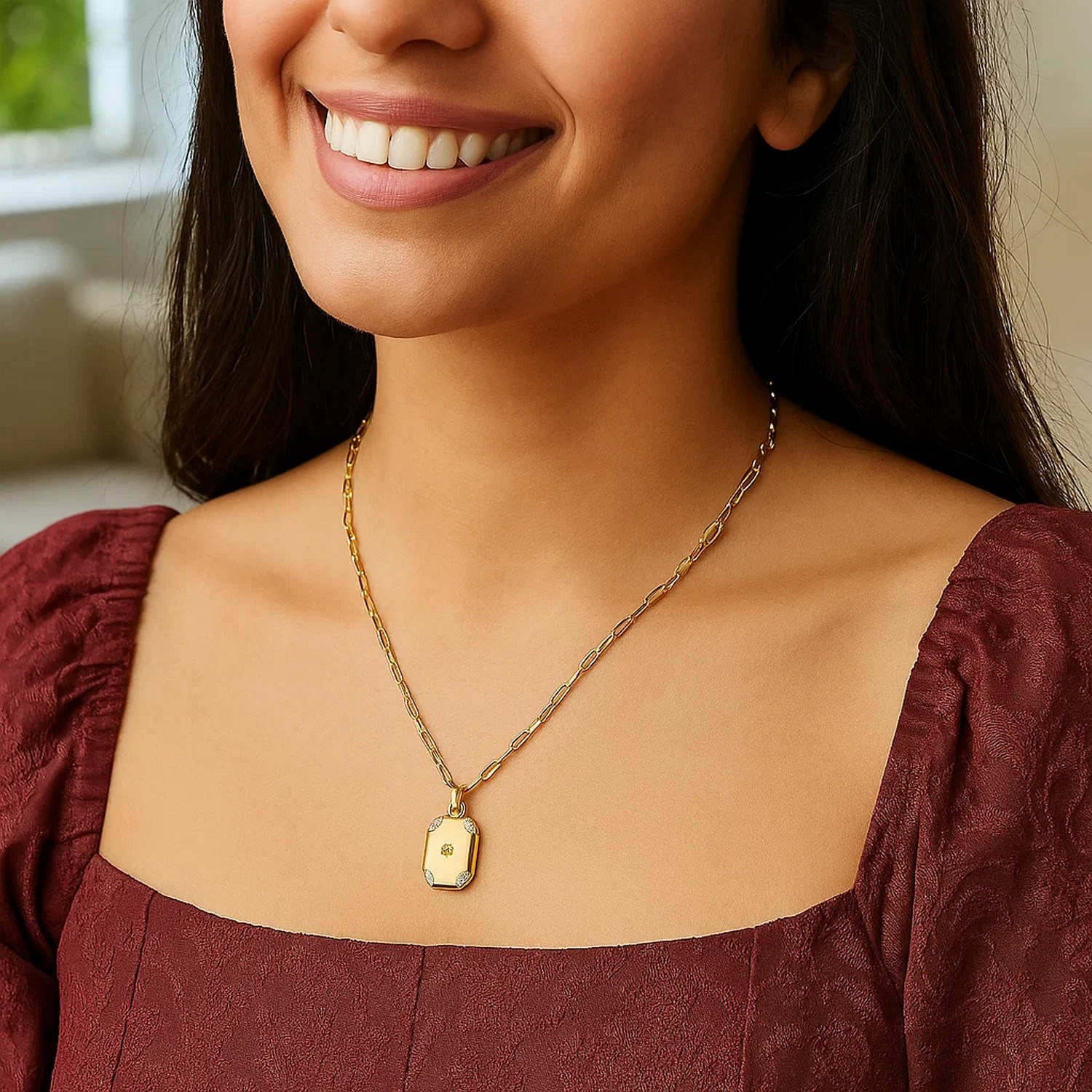 Sterling Silver Gold Plated Cubic Zirconia Octagonal Star Locket Necklace - Image 4