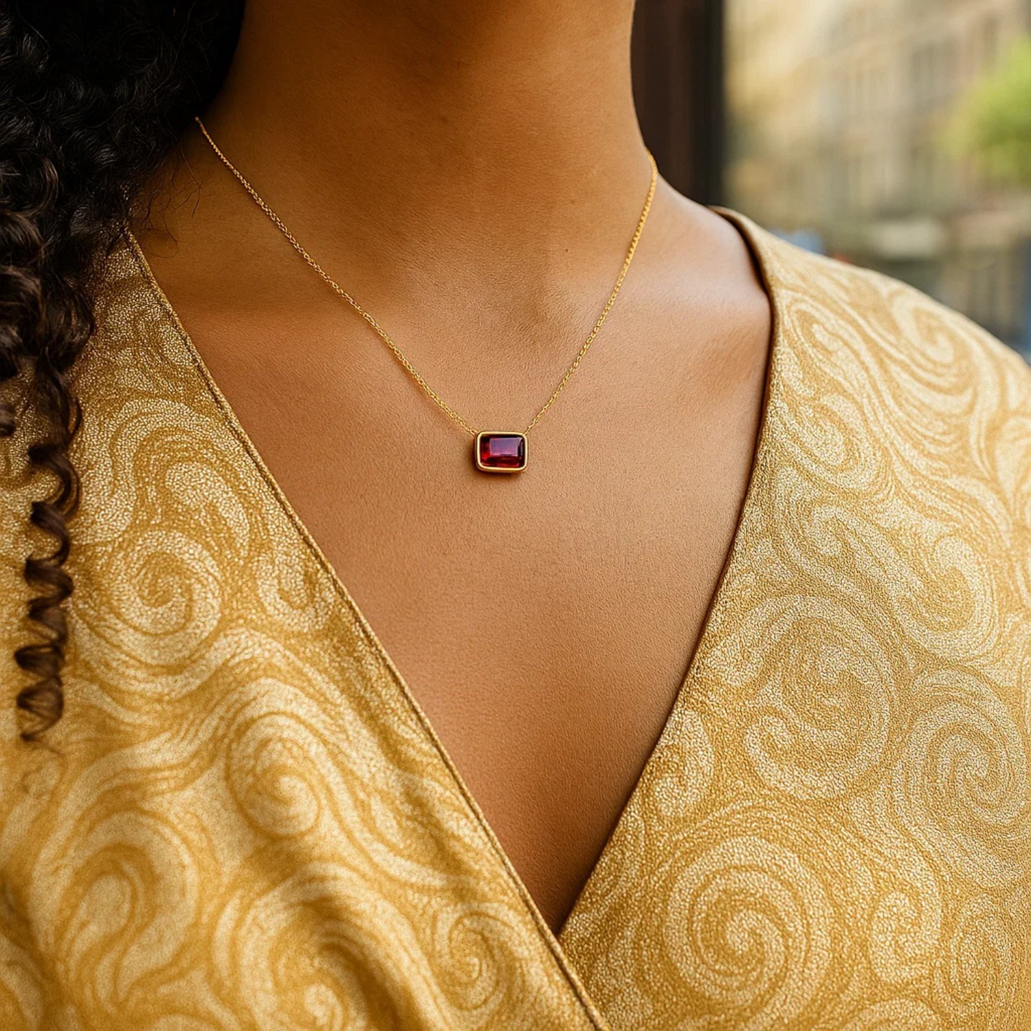 14K Yellow Gold Emerald Cut Garnet Necklace - Image 4