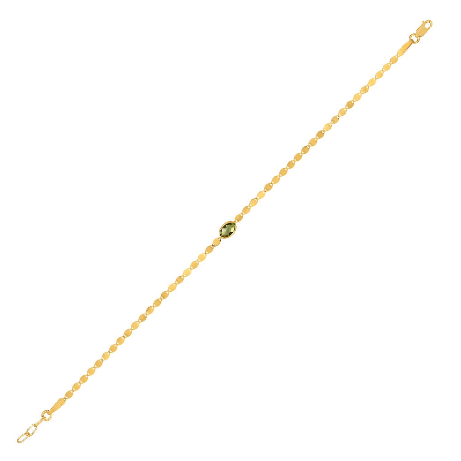14K Yellow Gold Peridot Mirrored Chain Bracelet (2.20 mm)