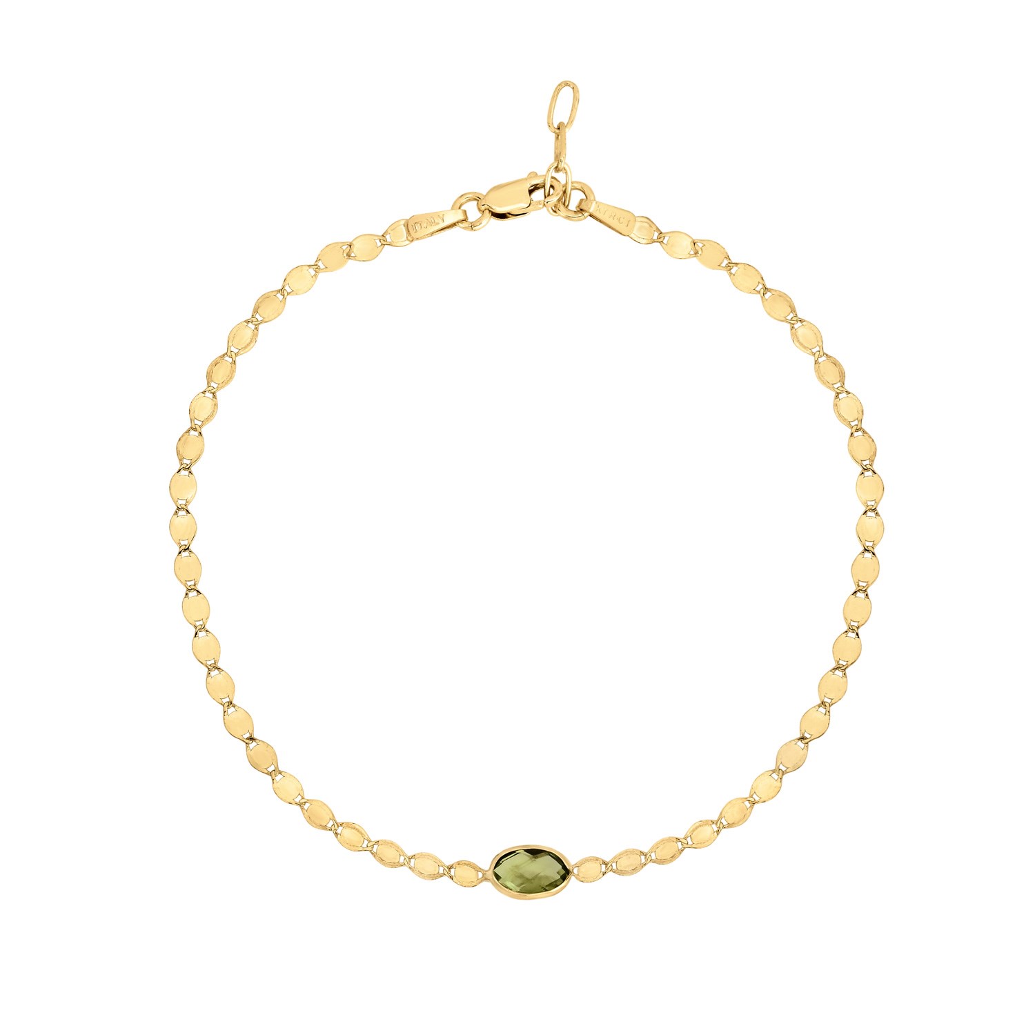14K Yellow Gold Peridot Mirrored Chain Bracelet (2.20 mm) - Image 2