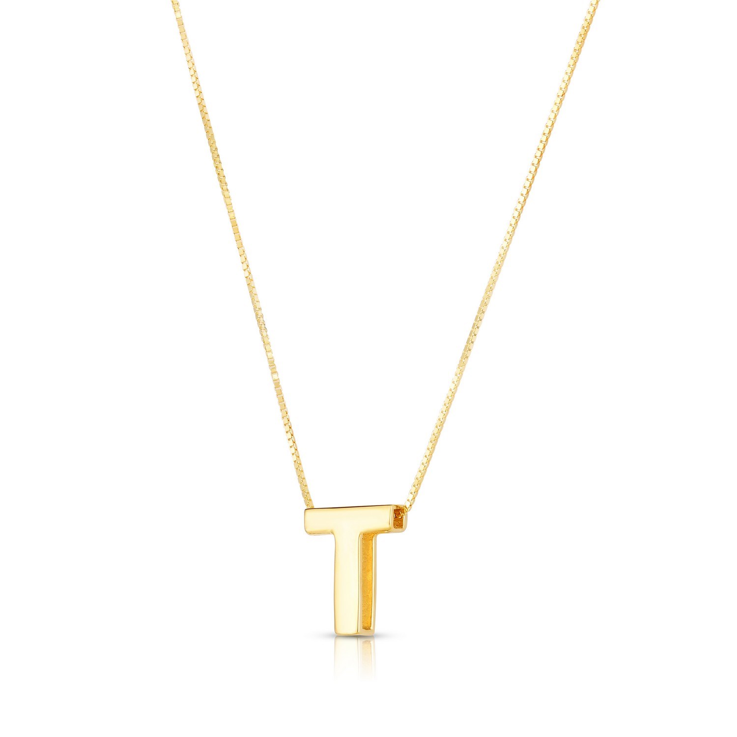 14K Yellow Gold Yours Truly Block Letter Initial T Necklace