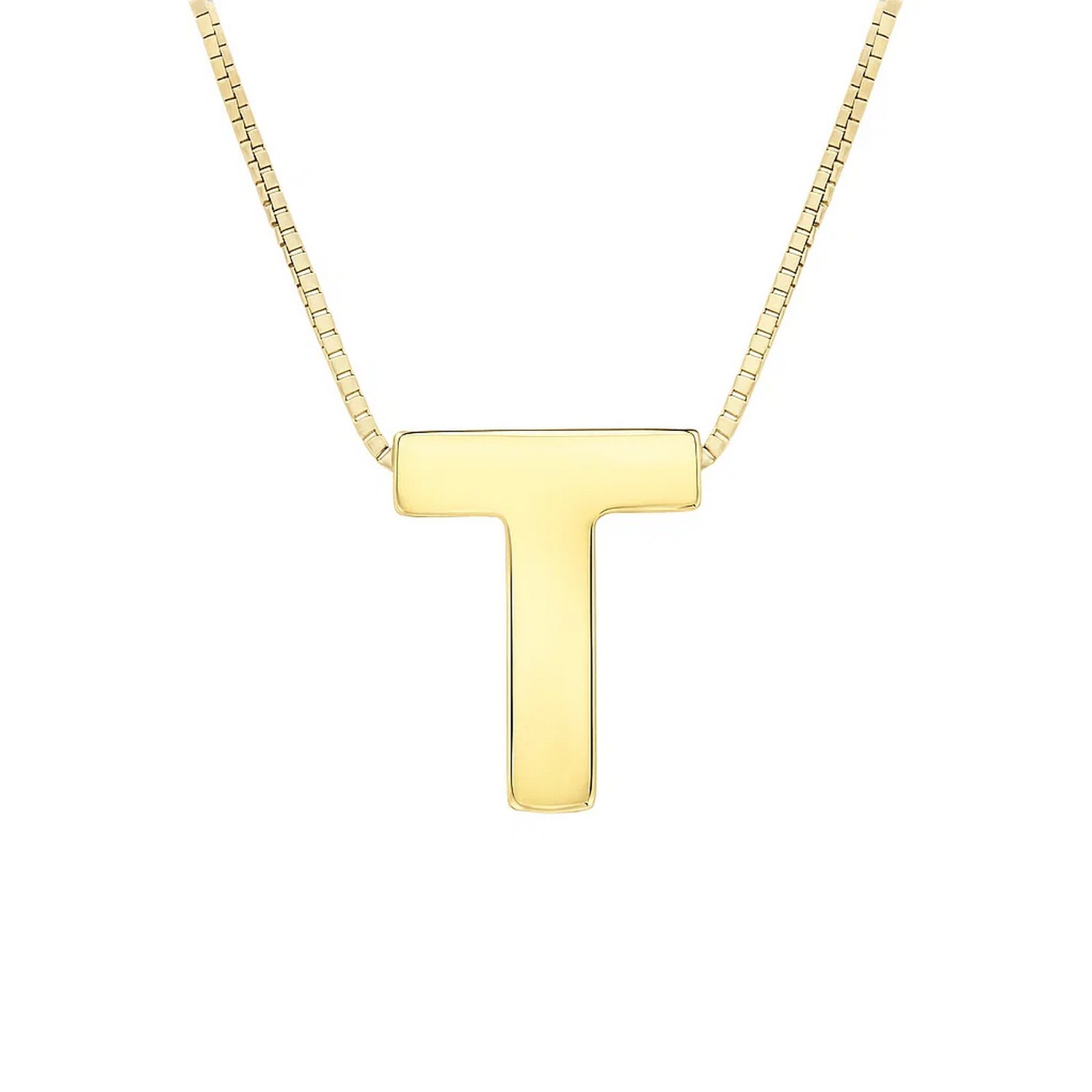 14K Yellow Gold Yours Truly Block Letter Initial T Necklace - Image 2