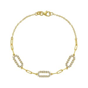 14K Yellow Gold Diamon Oro Paperclip Bracelet