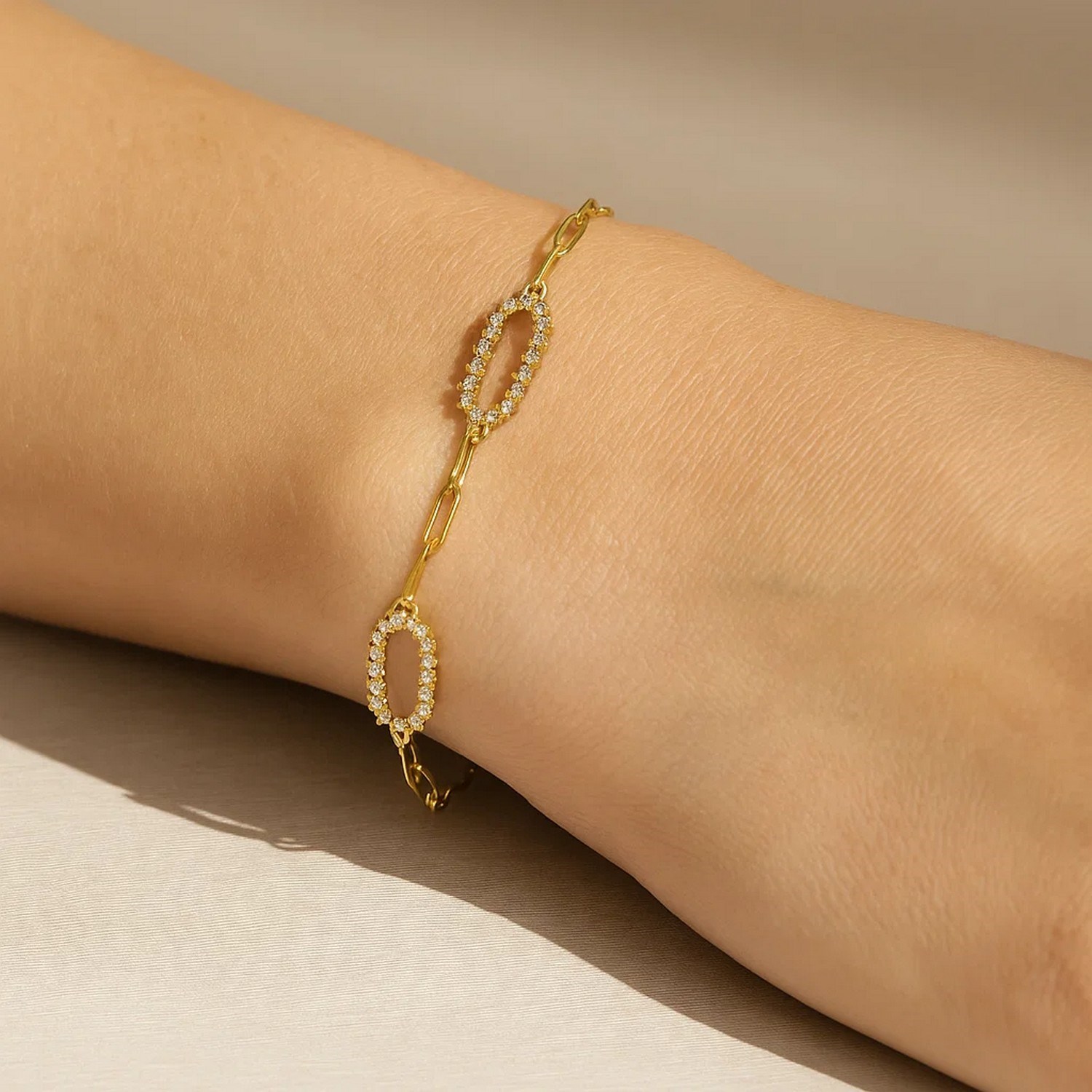 14K Yellow Gold Diamon Oro Paperclip Bracelet - Image 3